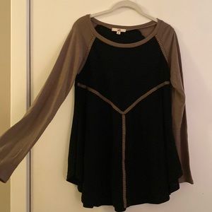 long sleeve brown and black shirt with ribbon detailing